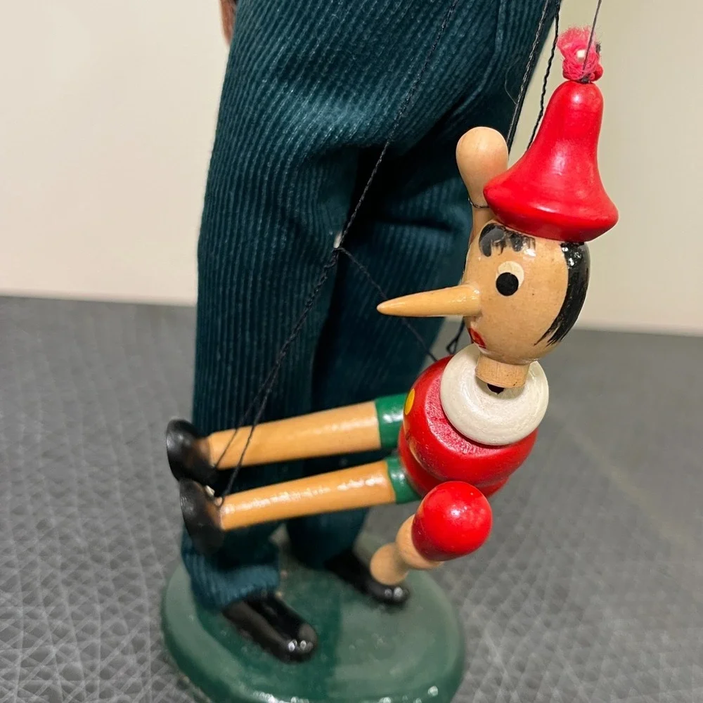 Byers Choice Caroler Man Puppeteer, Holding Puppet Pinocchio, Marionette
